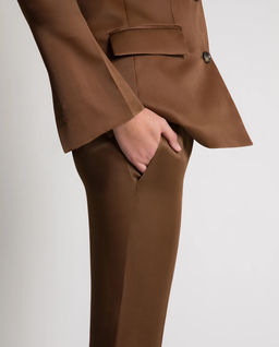 Brązowe jedwabne spodnie o prostej nogawce - Image #3