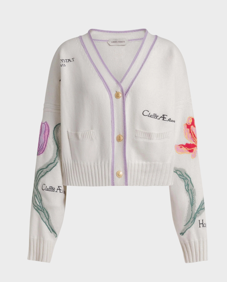 Kremowy kardigan z haftem w kwiaty