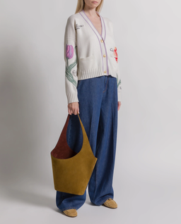 Kremowy kardigan z haftem w kwiaty - Image #2