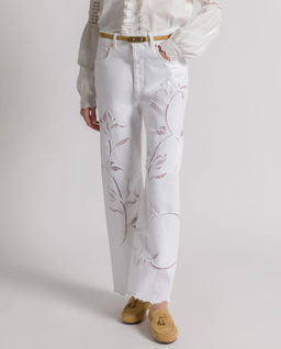 Białe jeansy z kwiatowym haftem - Image #0