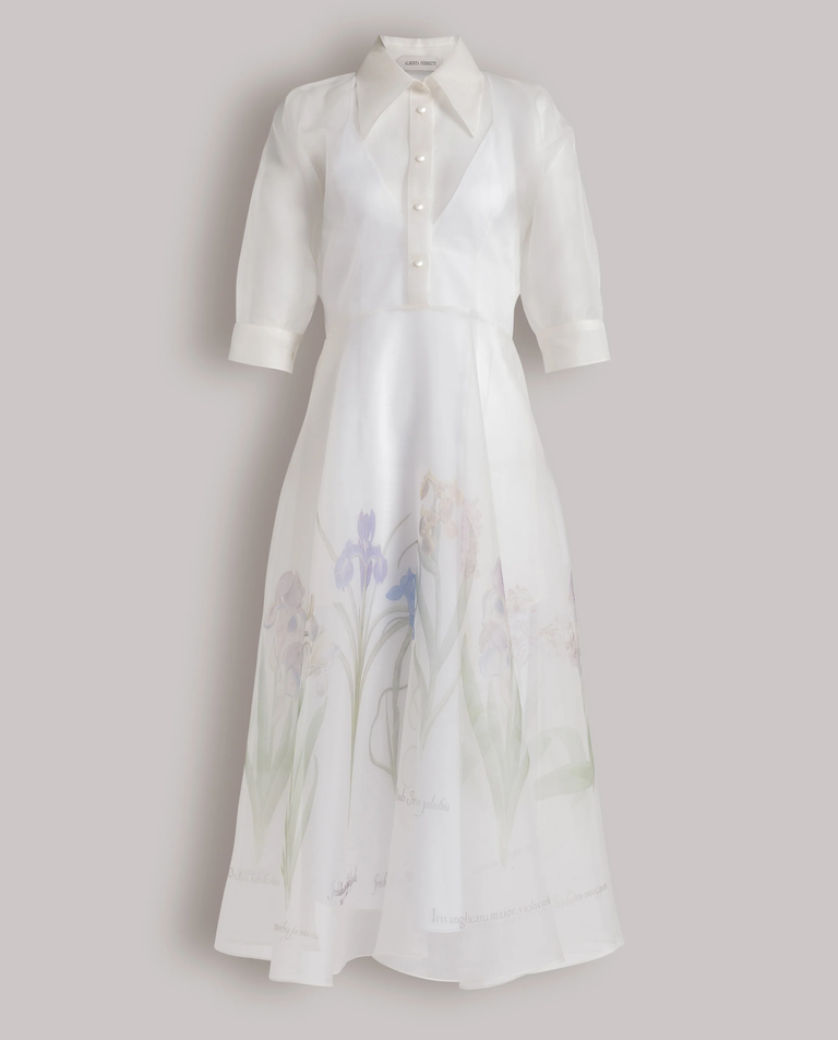 Biała sukienka midi z kwiatowym motywem