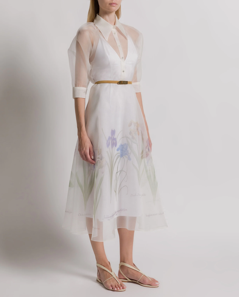 Biała sukienka midi z kwiatowym motywem