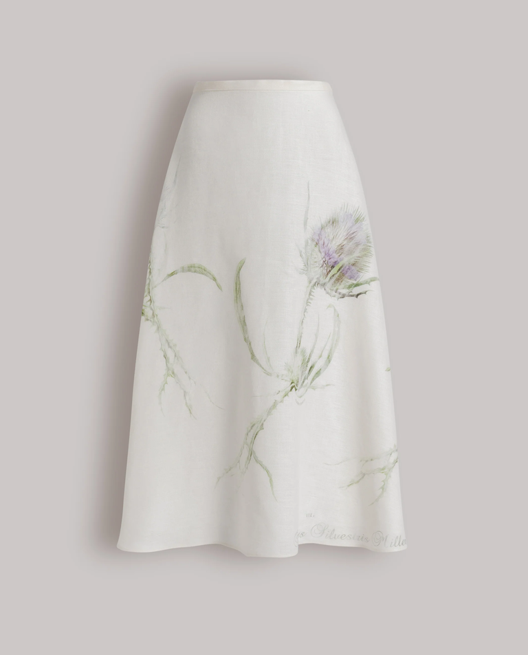 Lniana spódnica midi z kwiatowym wzorem