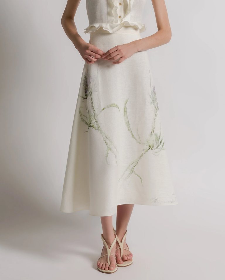 Lniana spódnica midi z kwiatowym wzorem