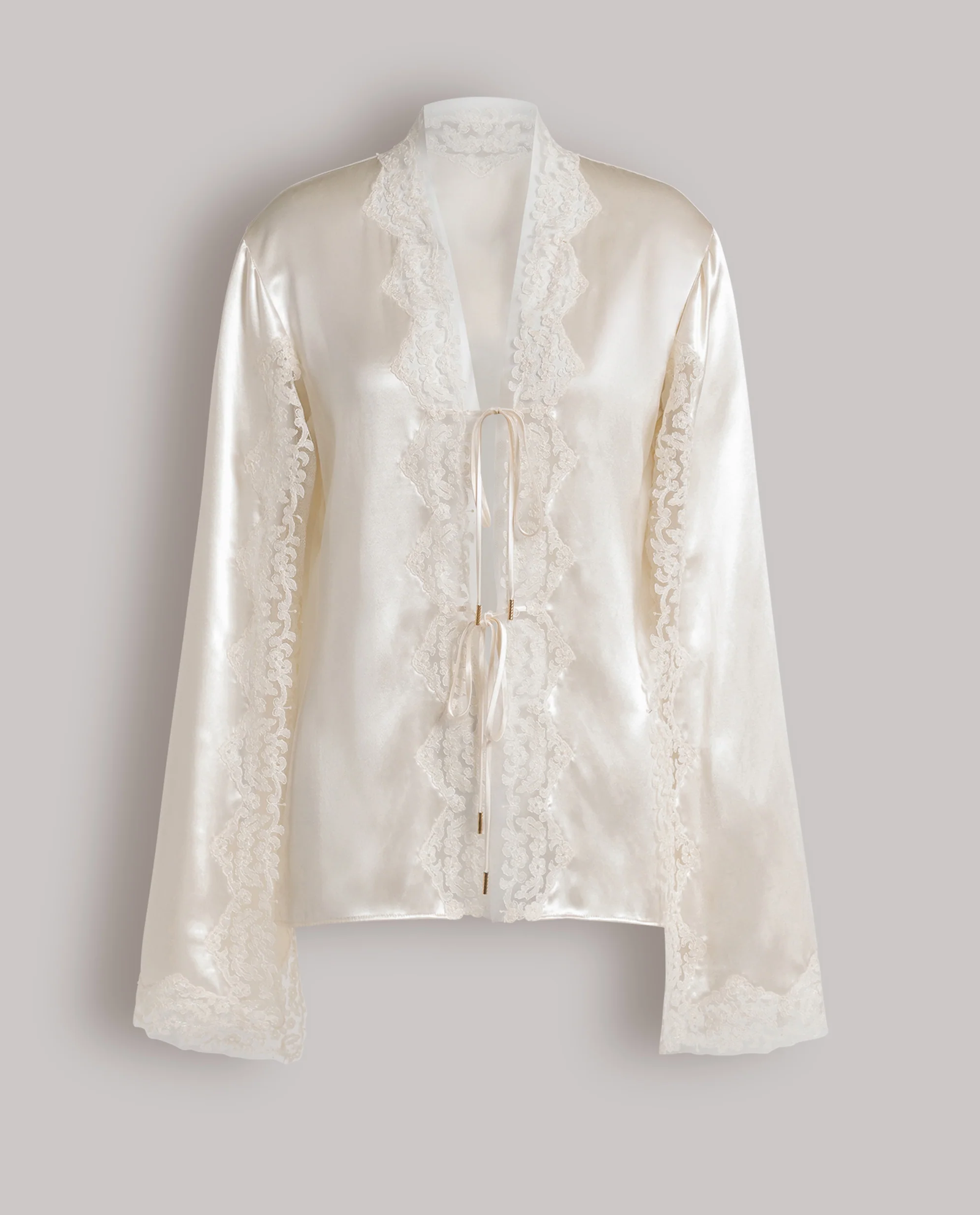 Kremowa satynowa bluzka z koronką - Image #1