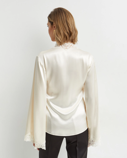 Kremowa satynowa bluzka z koronką - Image #2