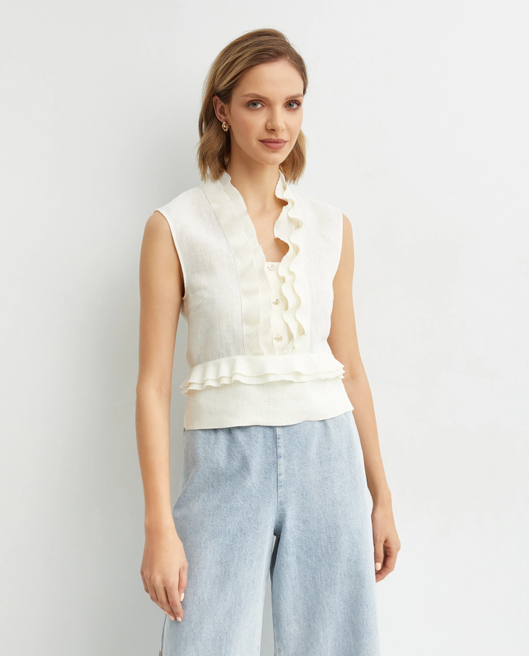 Lniana bluzka z falbanami