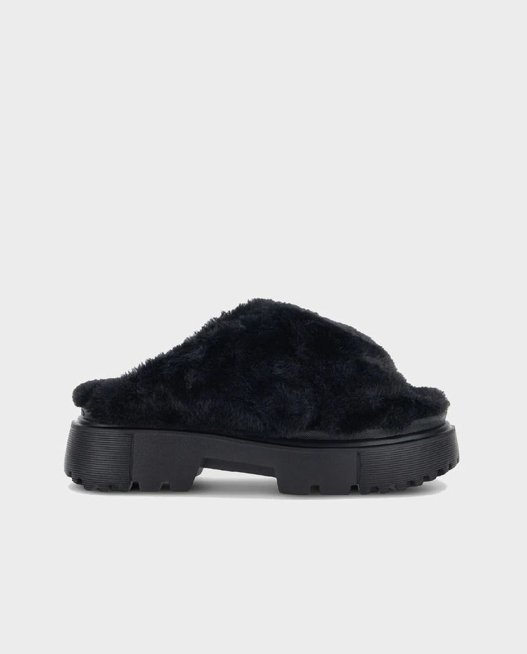 Czarne klapki z futerkiem