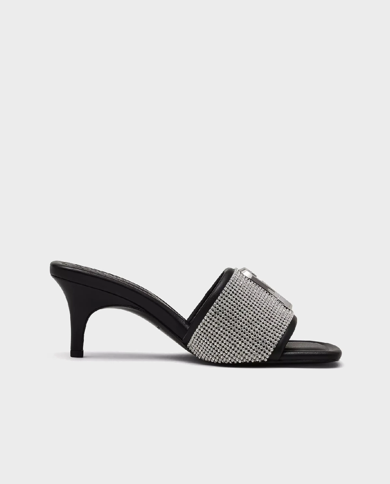 Klapki na szpilce z kryształkami