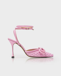 Różowe szpilki Doube Bow ze skórzanymi kokardami - Image #0