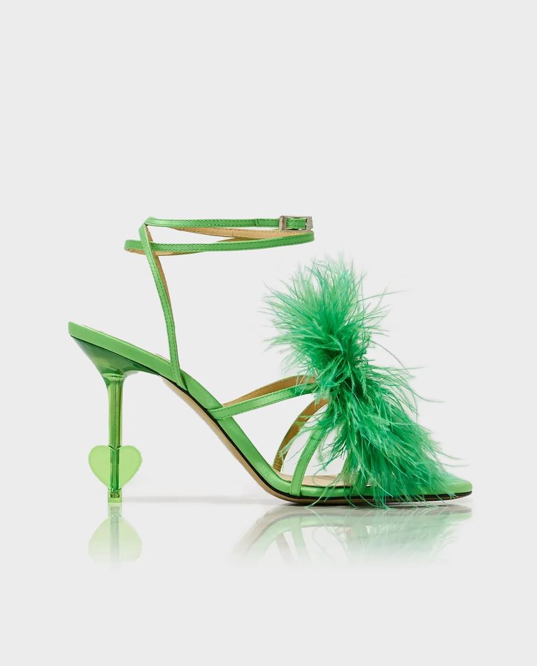 Zielone sandały na szpilce z ozdobnym obcasem