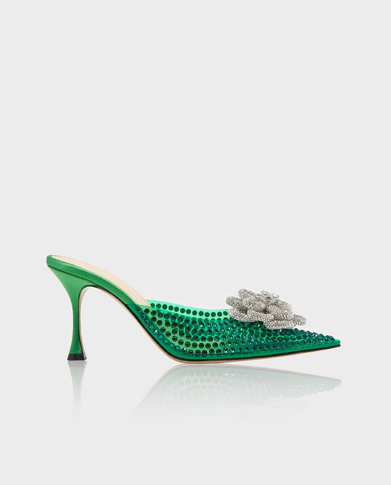 Zielone mule z kryształowym kwiatem Flower