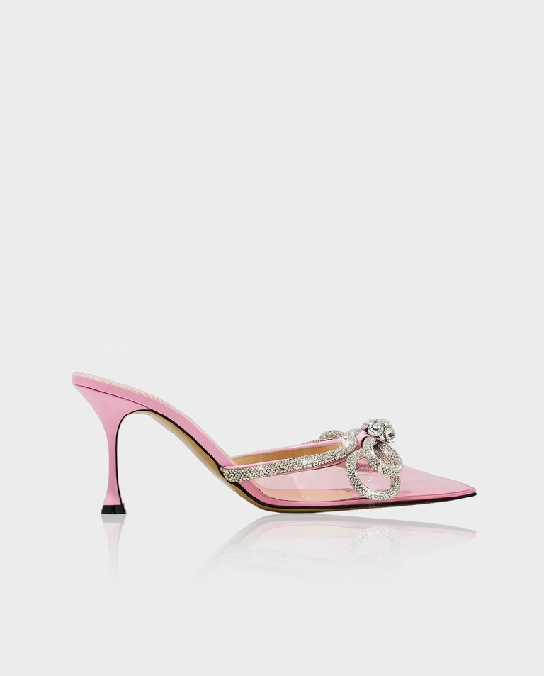 Różowe mule z podwójną kokardą