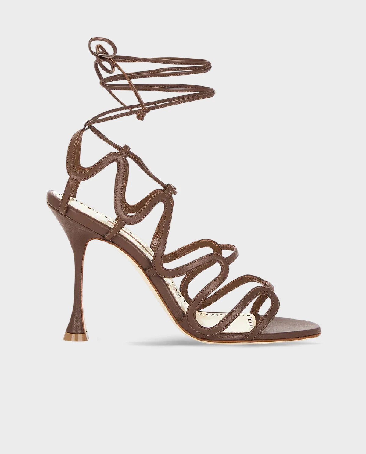 Brązowe skórzane sandały na szpilce 105 - Image #0