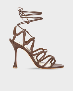 Brązowe skórzane sandały na szpilce 105 - Image #0