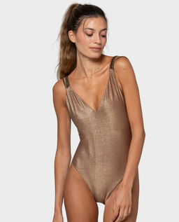 Złoty strój kąpielowy z wyciętymi plecami Gaia - Image #0