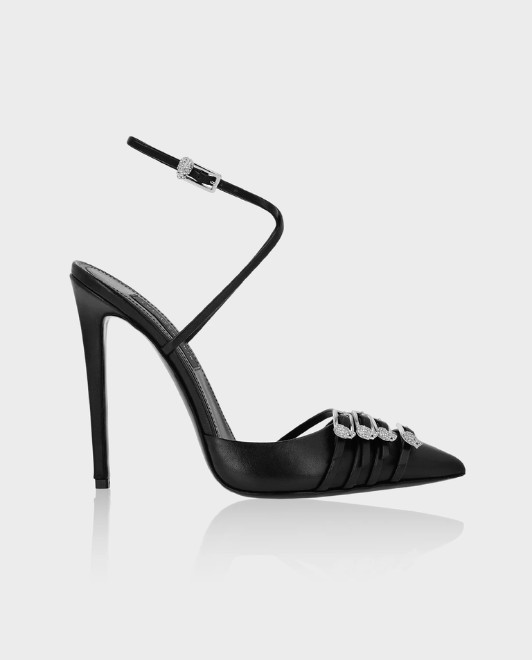 Czarne szpilki z zapięciem na kostce