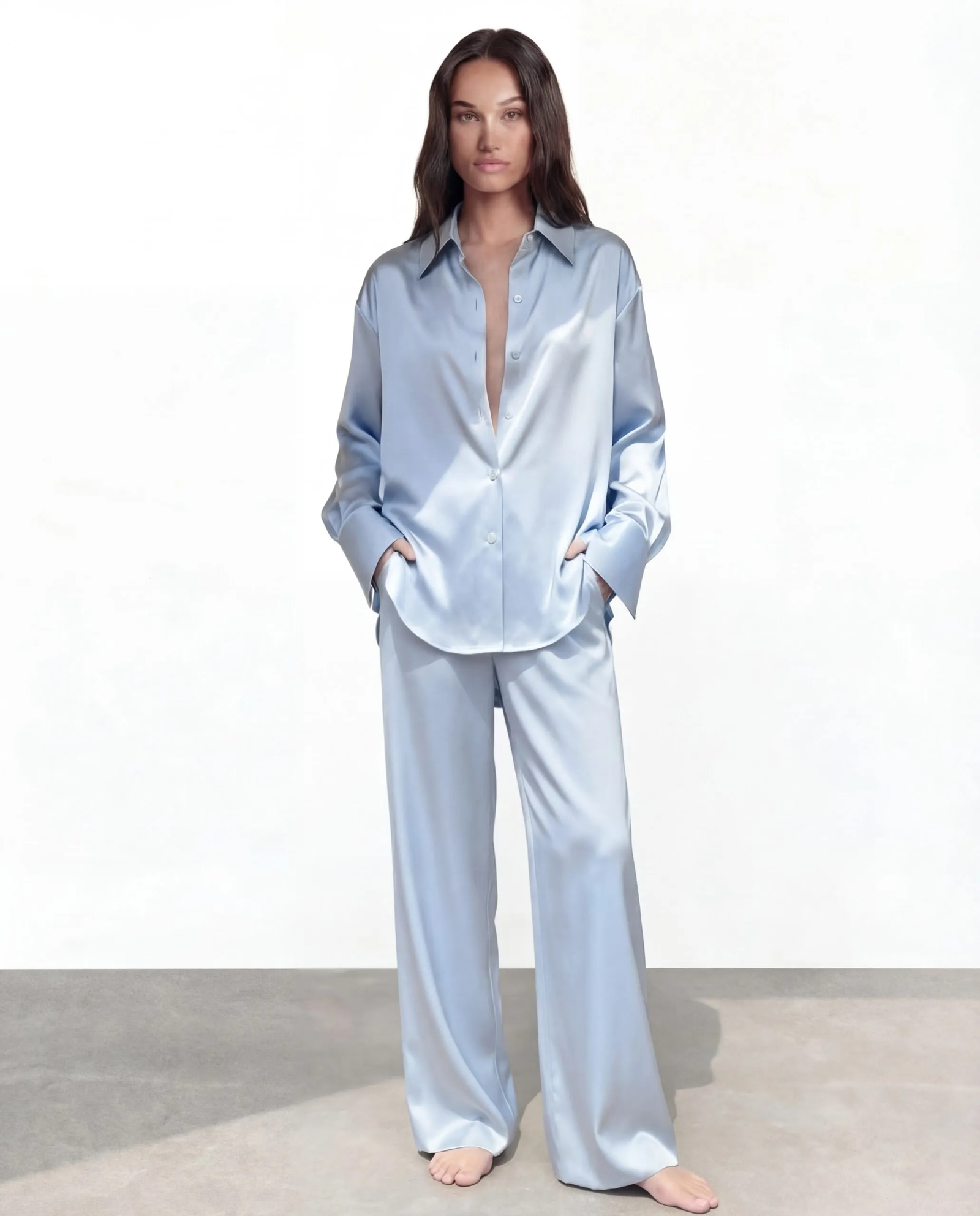 Błękitna koszula z jedwabiu Silence - Image #2