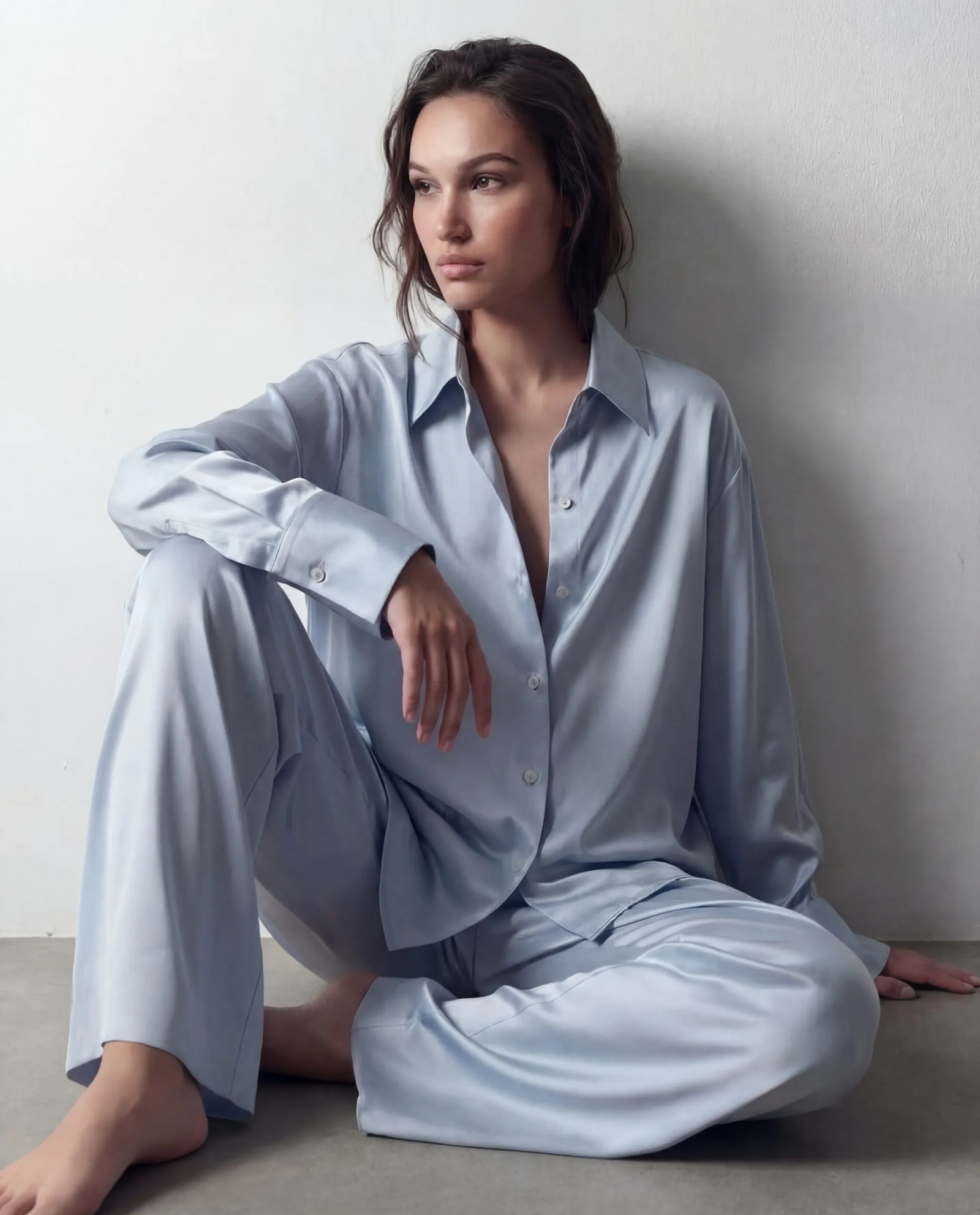 Błękitna koszula z jedwabiu Silence - Image #3