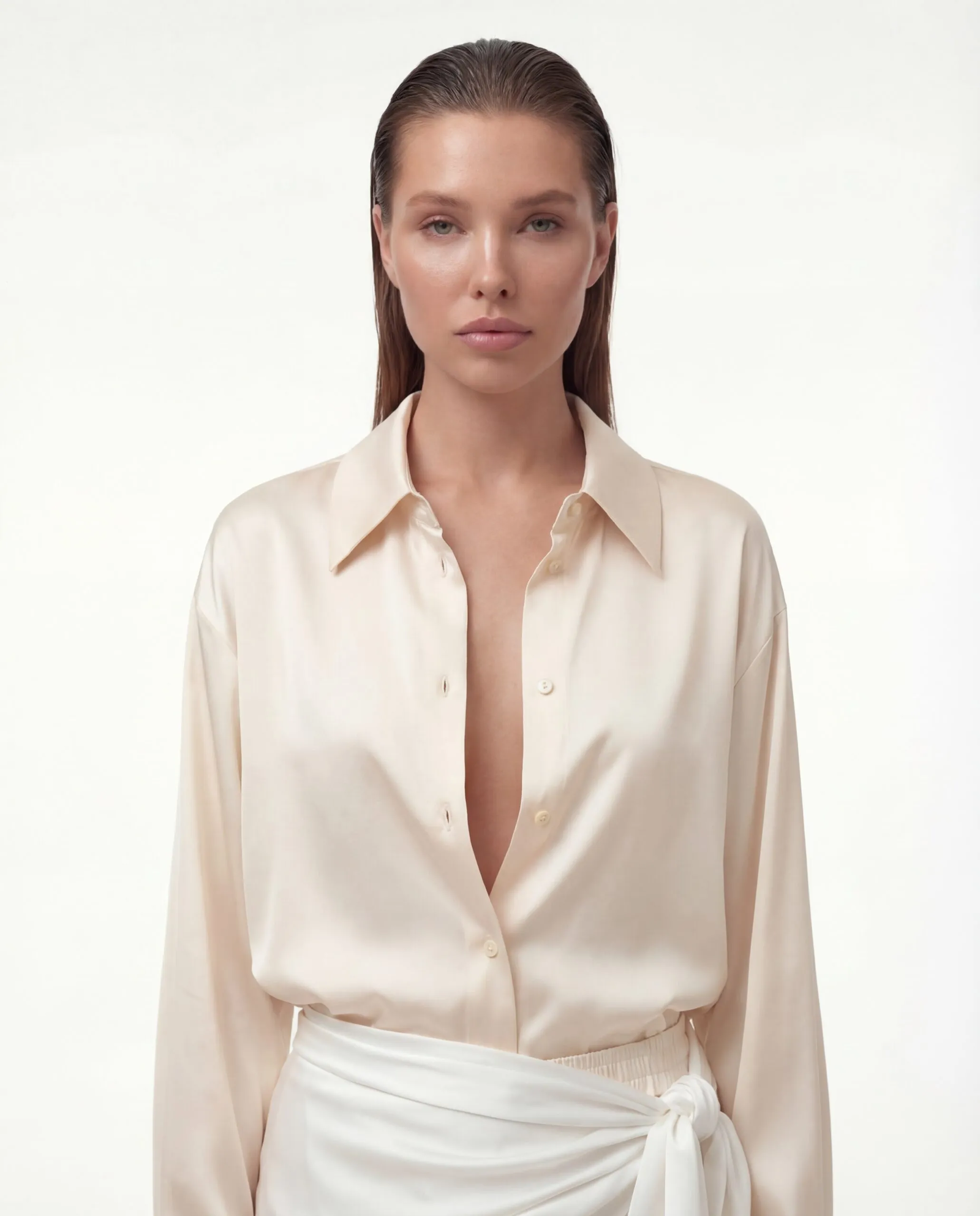 Kremowa koszula z jedwabiu Silence - Image #4