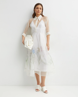 Biała sukienka midi z kwiatowym motywem - Image #1