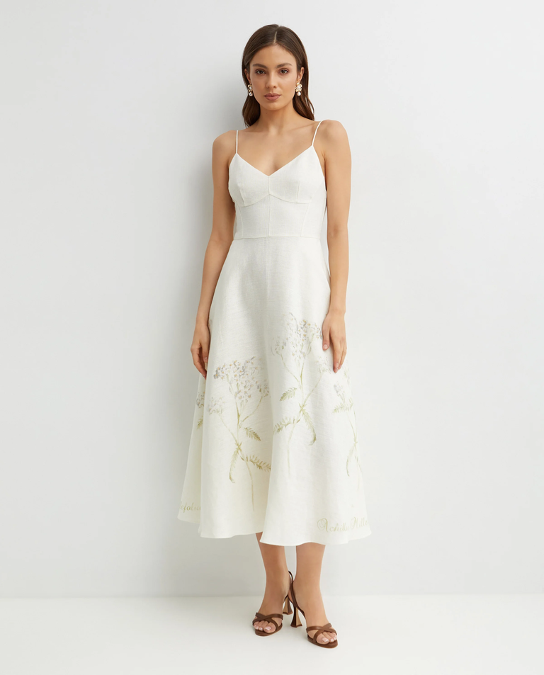 Lniana sukienka z kwiatowym wzorem