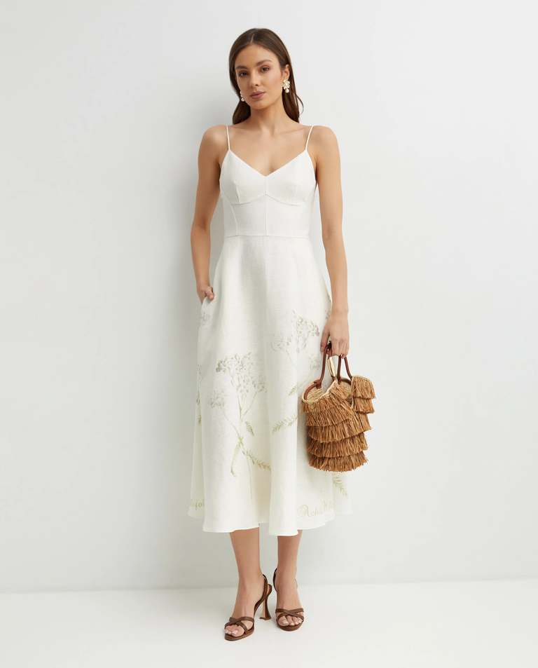 Lniana sukienka z kwiatowym wzorem