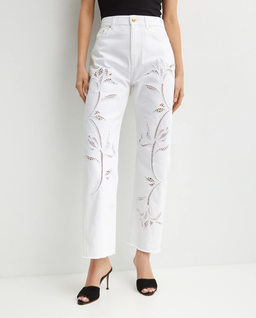 Białe jeansy z kwiatowym haftem - Image #0