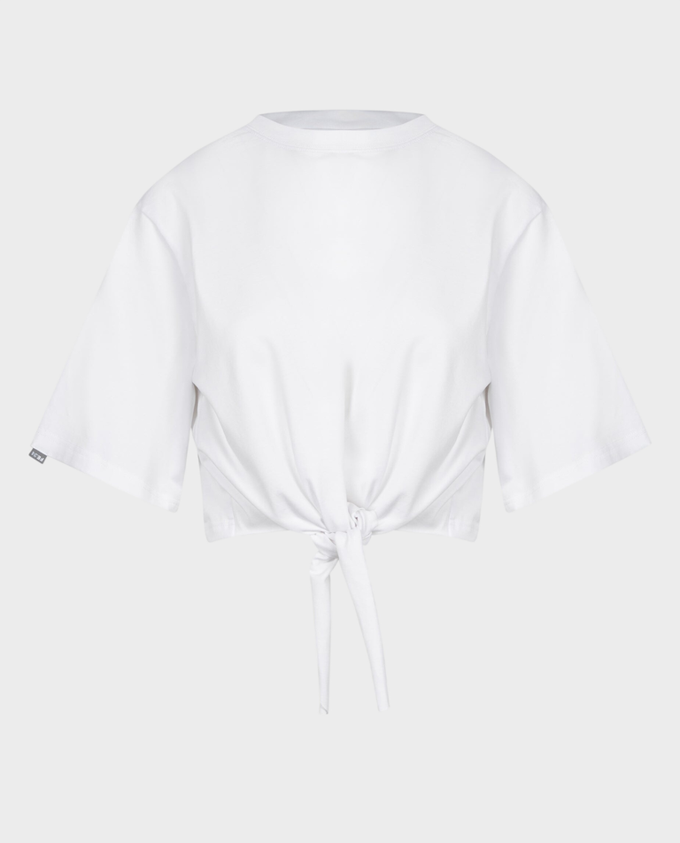 Biały t-shirt z wiązaniem Nela