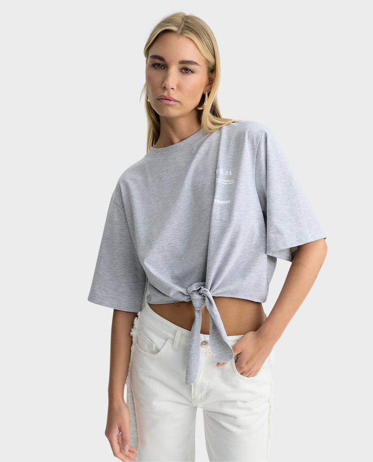 Szary t-shirt z wiązaniem Nela