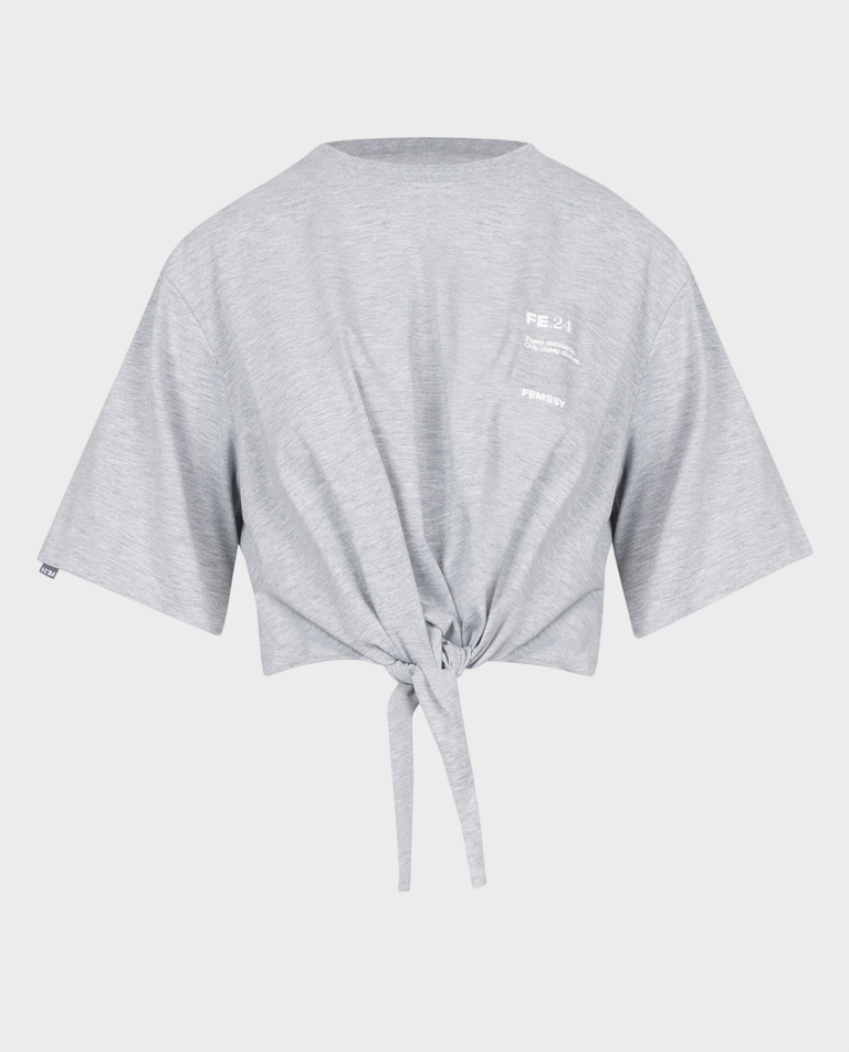 Szary t-shirt z wiązaniem Nela