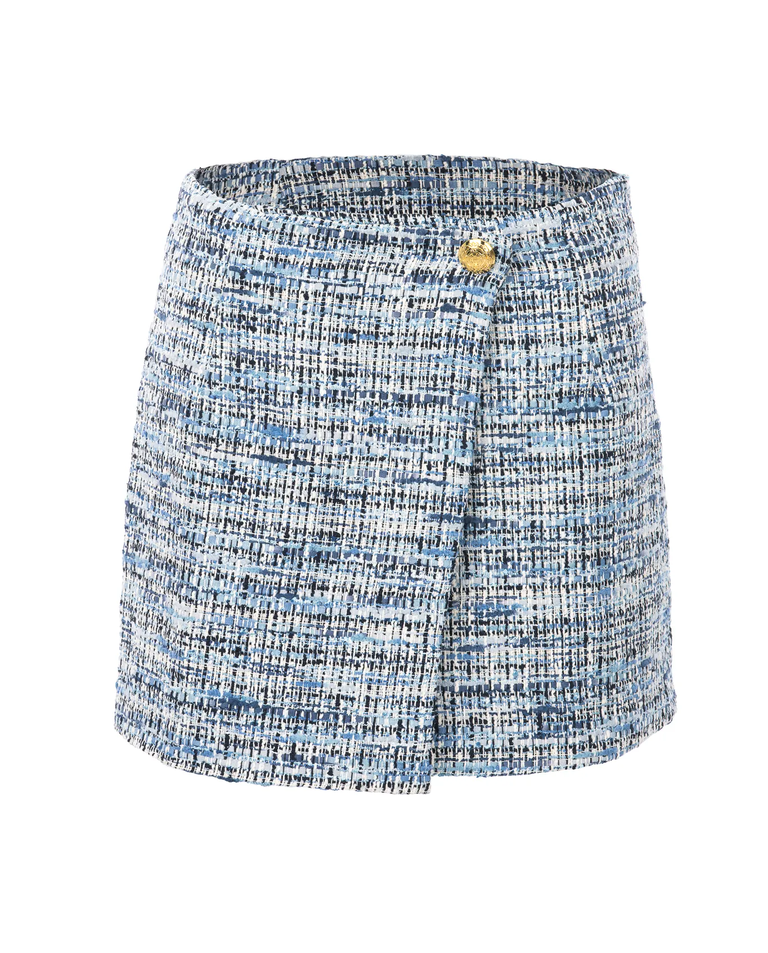 Niebieska tweedowa mini spódniczka