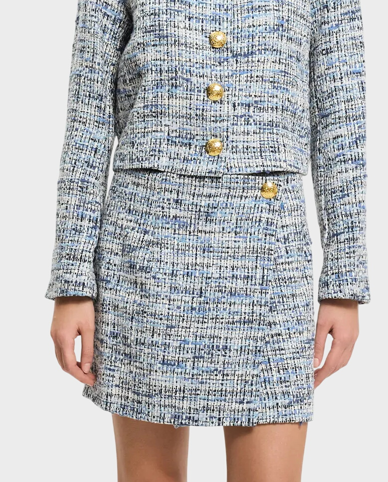 Niebieska tweedowa mini spódniczka - Image #0