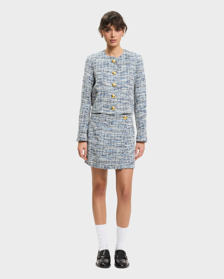 Niebieska tweedowa mini spódniczka - Image #2