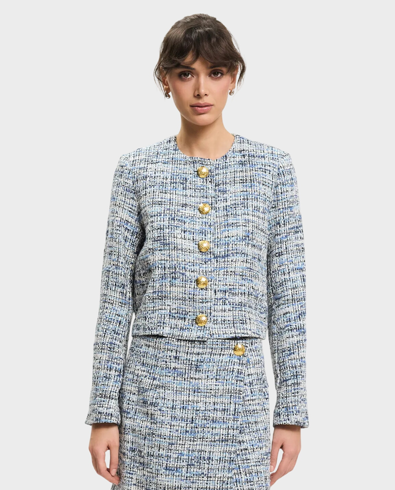 Tweedowa marynarka ze złotymi guzikami