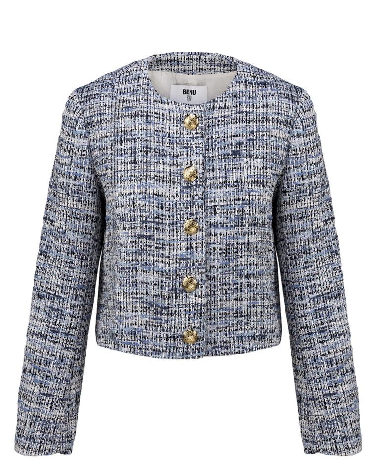 Tweedowa marynarka ze złotymi guzikami