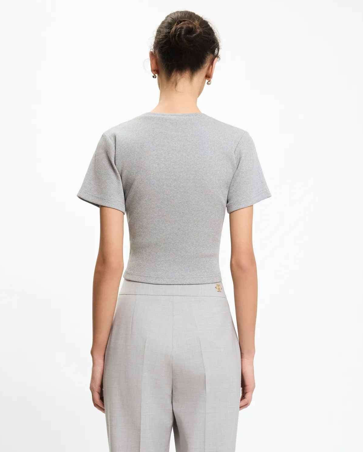 Szary crop top z dzianiny - Image #2