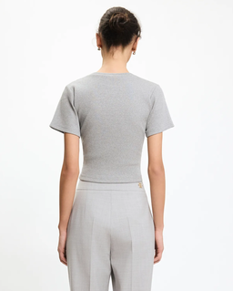 Szary crop top z dzianiny - Image #2