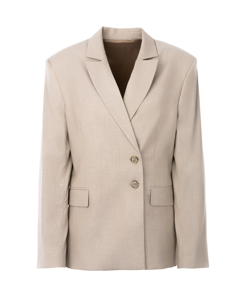 Beżowa marynarka z wełny i wiskozy