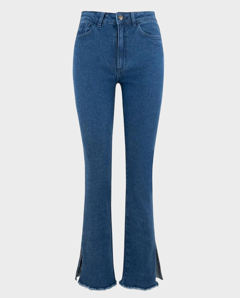 Granatowe jeansy z szeroką nogawką