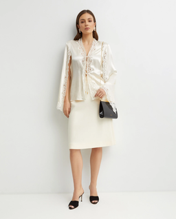 Dwustronna kremowa spódnica midi - Image #2