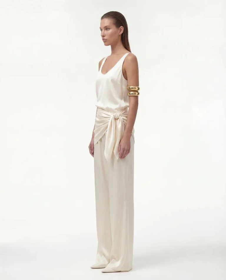 Kremowe spodnie z jedwabiu Flow