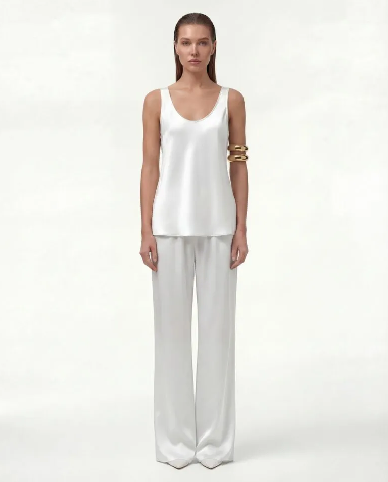 Białe spodnie z jedwabiu Flow