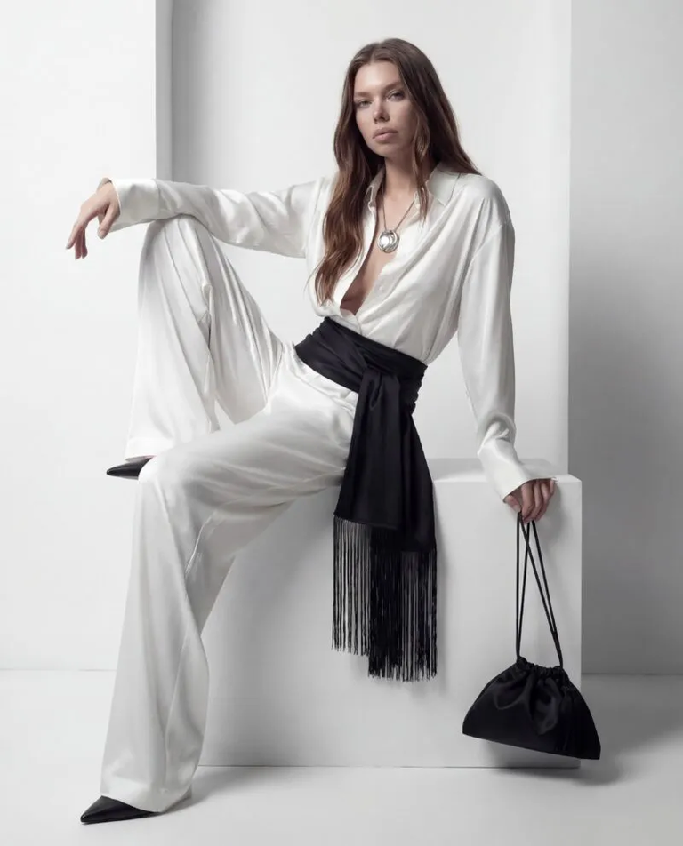 Białe spodnie z jedwabiu Flow - Image #3