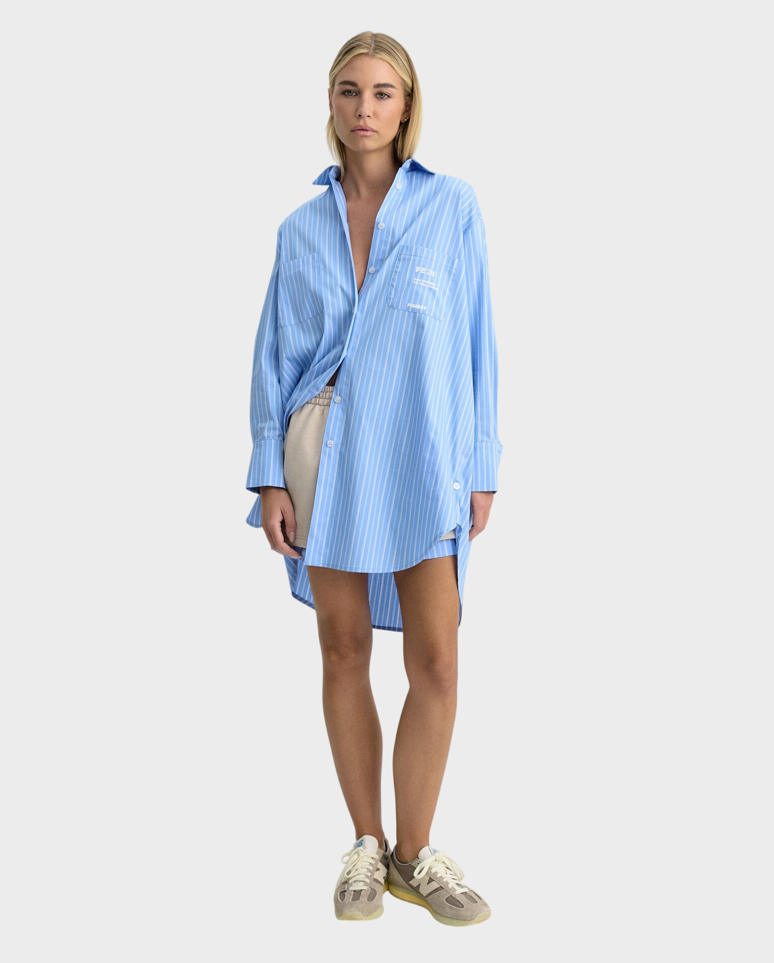 Długa niebieska koszula w paski - Image #1