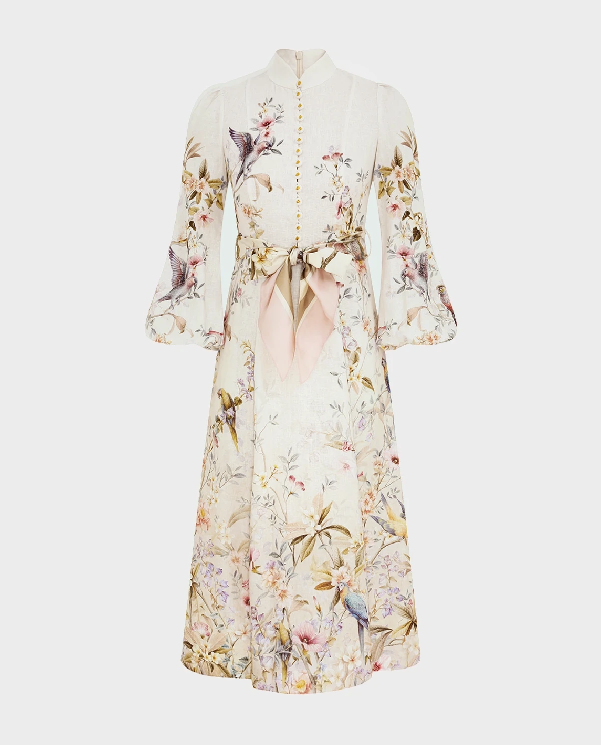 Kremowa lniana sukienka w kwiatowy wzór - Image #1