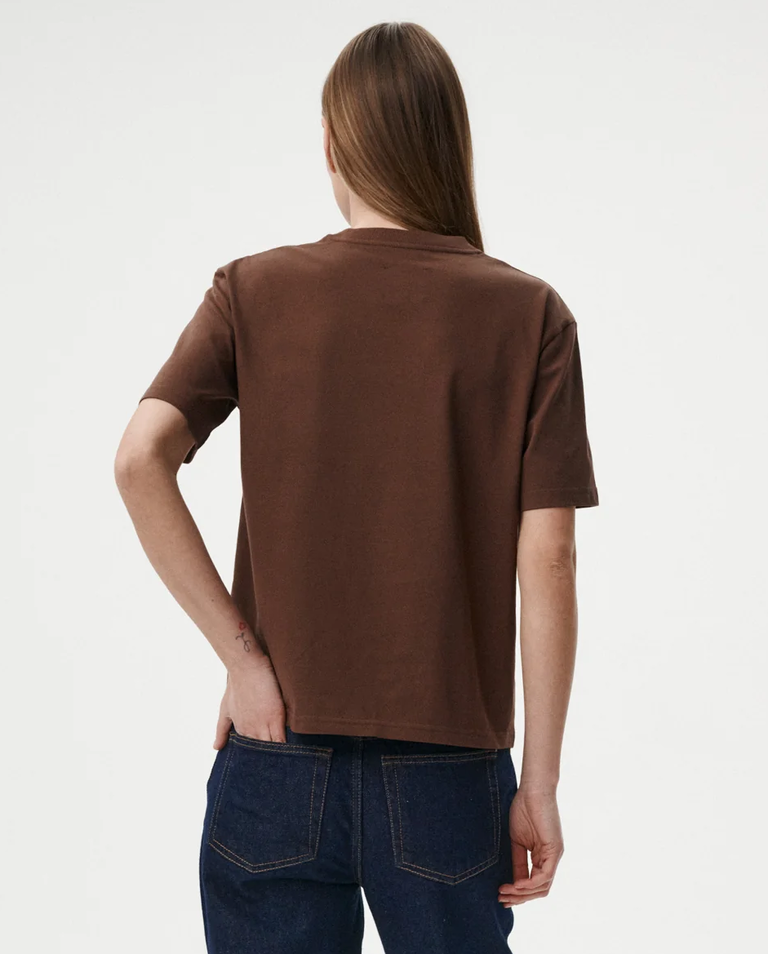 Brązowy t-shirt z nadrukiem Flower - Image #2