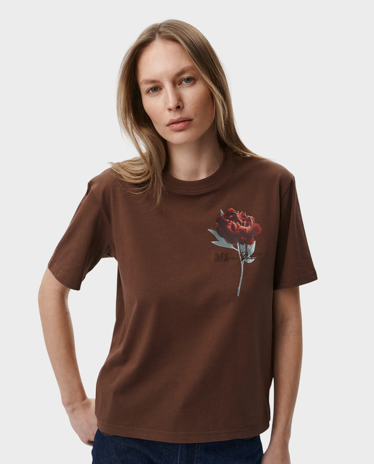 Brązowy t-shirt z nadrukiem Flower