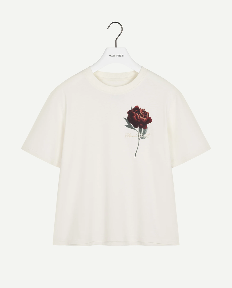 T-shirt z nadrukiem Cream Flower - Image #4