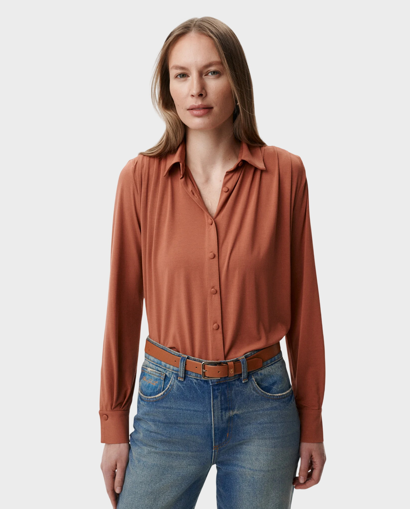 Ceglasta koszula z kołnierzykiem Amelie - Image #0